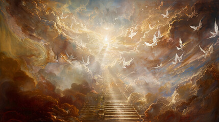 The vision of Jacob's ladder, with angels ascending and descending a ladder reaching from earth to heaven, and Jacob dreaming at the foot of the ladder.