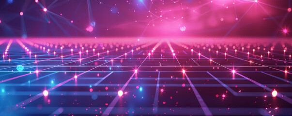 Obraz premium A high-tech illustration with a square grid background, crisscrossing lines, and glowing dots, representing the digital age's interconnectedness.