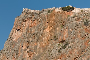 Landscape and Upper Town on Monemvasia island. Peloponnese. Laconia. Greece.