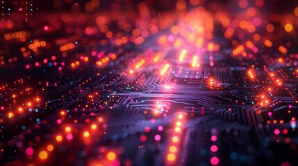 Fototapeta premium Abstract Circuit Board With Glowing Lights and Bokeh Effect