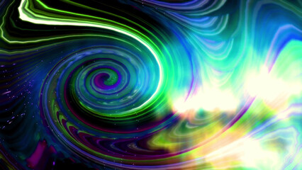 Fototapeta premium A digital artwork featuring a swirling vortex of colors, including blue, green, purple, and yellow