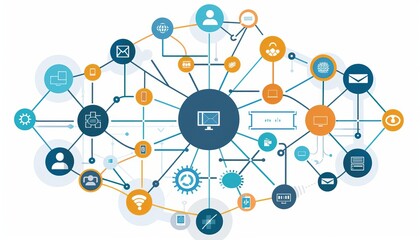 CRM Hub of Connectivity, central hub with interconnected lines representing various customer touchpoints