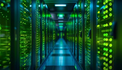 Green Data Center Sustainability, a green data center concept with an image showcasing eco-friendly design elements