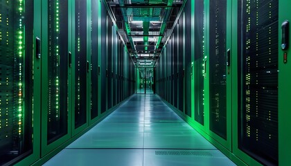 Green Data Center Sustainability, a green data center concept with an image showcasing eco-friendly design elements