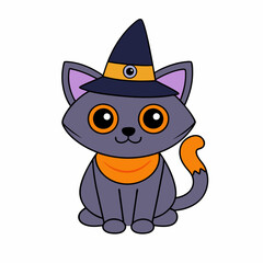 Playful cat in a witch's hat inside a carved pumpkin with Halloween decorations in a fun vector illustration for Cat Day