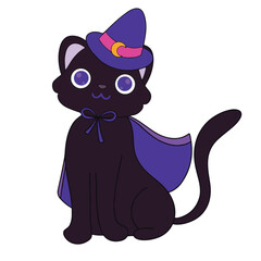 Illustration of a cute halloween witch cat is isolated on the white background