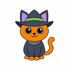 Playful cat in a witch's hat inside a carved pumpkin with Halloween decorations in a fun vector illustration for Cat Day