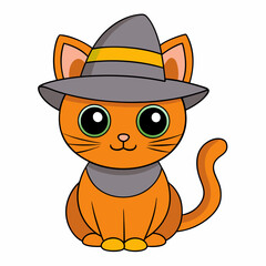 Playful cat in a witch's hat inside a carved pumpkin with Halloween decorations in a fun vector illustration for Cat Day