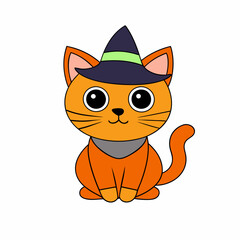 Playful cat in a witch's hat inside a carved pumpkin with Halloween decorations in a fun vector illustration for Cat Day