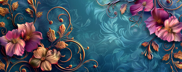 A refined luxurious floral background, with delicate flowers and swirling vines in vibrant colors, exuding sophistication and luxury.