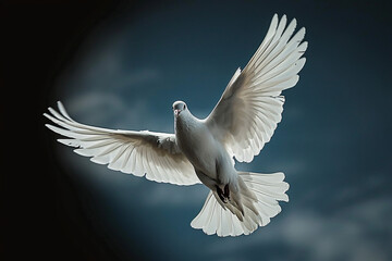 A white bird soaring in the boundless sky, symbolizing freedom and tranquility. Suitable for nature, wildlife, or travel themes.