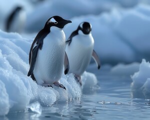 Obraz premium Antarctica, icebergs, penguins, sea