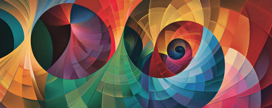 A graphic design of the Fibonacci sequence with each number represented by a unique shape and color, arranged in a harmonious pattern.