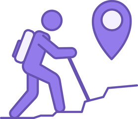 Hiking Colored Icon. Vector Icon. Tourist with Backpack Climbing to the Top of the Mountain. Location Sign. Camping and Tourism Concept