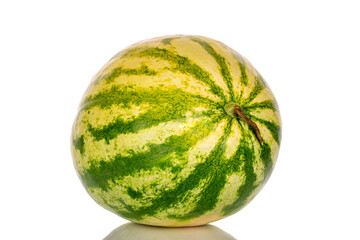 One juicy watermelon, macro, isolated on white background.
