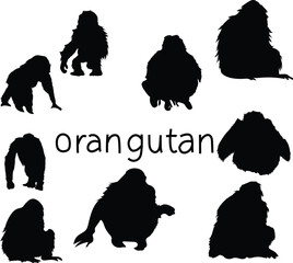 set of silhouettes of animals orangutan silhouette   © gorito
