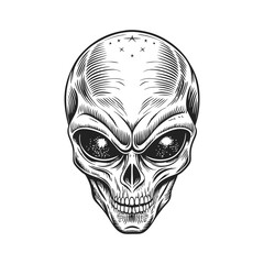 Fototapeta premium alien head engraving hand drawn illustration isolated white background