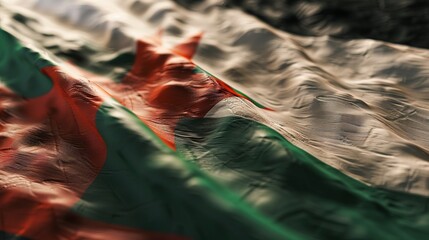 The flag of Algeria is shown waving, highlighting its vibrant colors and symbolizing national pride, unity, independence, and the cultural identity of the Algerian people.