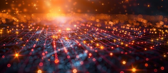 Abstract Digital Network with Red and Orange Lights