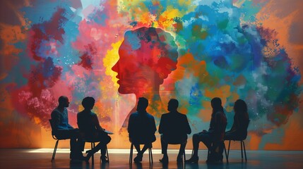 Diverse group meditating together, symbolizing unity, self-discovery, and collective peace in a serene environment.