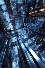 Fototapeta premium Ultra sharp 3D rendering of bustling data center with rack servers, supercomputers, modern