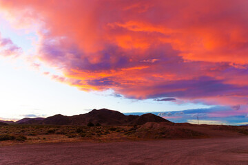 Vibrant Ethereal Sunset Over Mountains in California