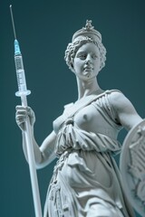 Obraz premium Ultra sharp photo Britannia holding a syringe like a spear and a vaccine as a shield