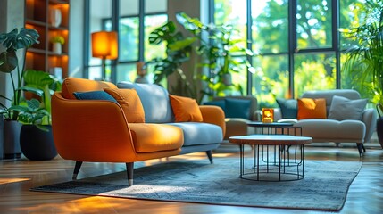 Professional networking event flyer featuring an open area lounge with cozy seating with a writing space on the left side for event details and networking wishes