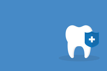 Dental Care, protection. Tooth icon and shield.	