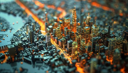 City map adorned with icons depicting data processing, captured stunning clarity