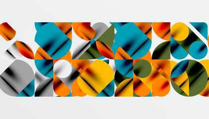 Color beautiful circles, semi circles, squares and round triangles. Geometric mosaic style pattern abstract background for wallpaper, banner, backdrop, card, book Illustration, landing page