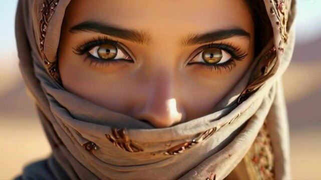 Beauty women arabian muslim face close up wearing a veil