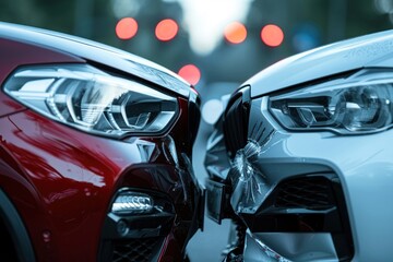 car accident. frontal crash of two cars closeup