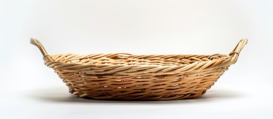 Wicker Basket with Handles on a White Background