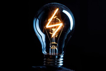 Light bulb with grow up arrow rise in price of electricity Isolated on black background