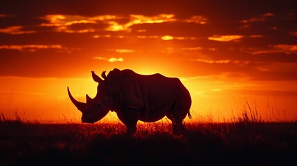 Fototapeta premium Majestic Black Rhinoceros Silhouette at African Sunset