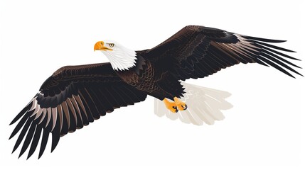 Obraz premium A vivid and energetic depiction of a bald eagle soaring with its wings spread wide, symbolizing freedom, strength, and the majestic beauty of American wildlife.