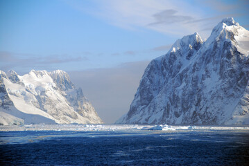 Dramatic landscape in Antarctica, with sunny skies