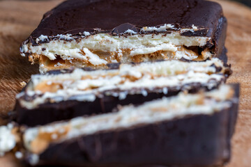 dessert from dairy products in natural sweet chocolate