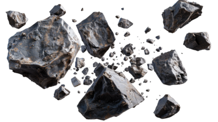 Black rocks on transparent background or PNG file.