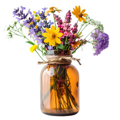Beautiful Glass vase of fresh flowers isolated on white