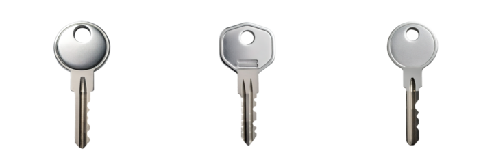 modern metal keys isolated on transparent background