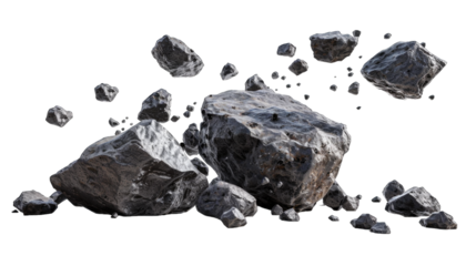 Black rocks on transparent background or PNG file.