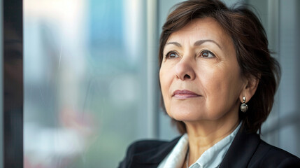 Fototapeta premium Thoughtful Mature Businesswoman Looking Out Window