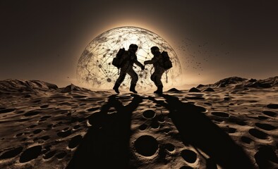 Astronaut Duo Explores the Dark Side of the Moon.Generated image