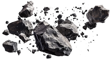 Black rocks on transparent background or PNG file.