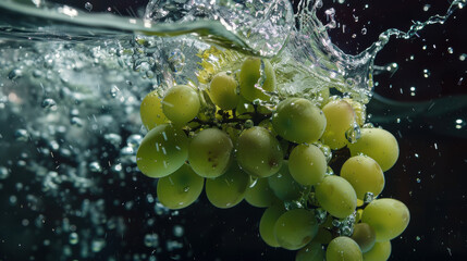 High-speed image of green grapes impacting water // cinematic splash