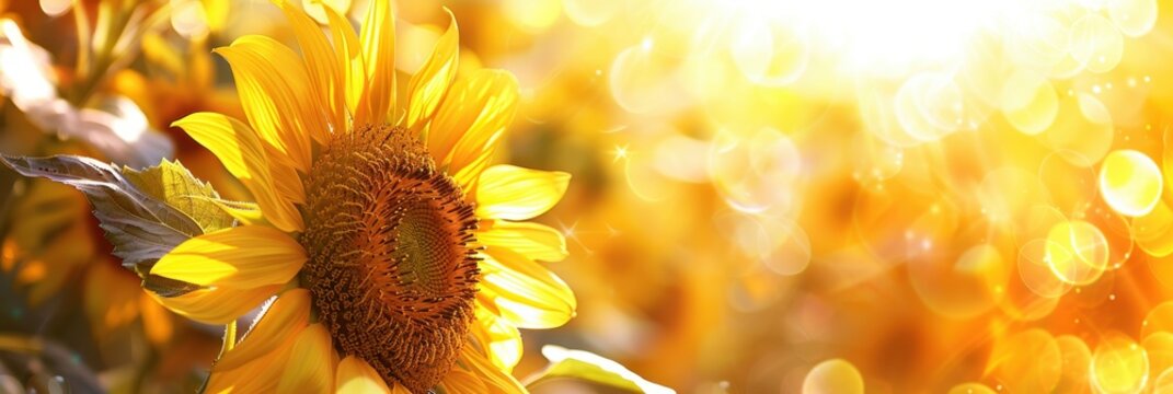 A vibrant sunflower in full bloom, bathed in warm sunlight with a blurred background of a field Generative AI
