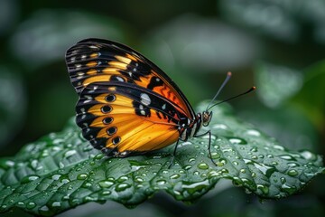 Obraz premium Closeup butterfly on a leaf in the forest