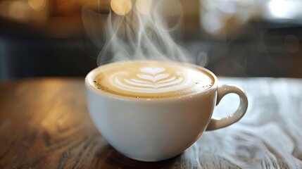 A Cup of Steaming Latte with Latte Art